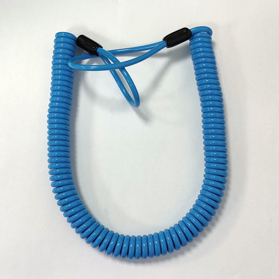 Elastic Cord Spiral Coiled Wire Cable Tool Lanyard With Plastic Sleeves