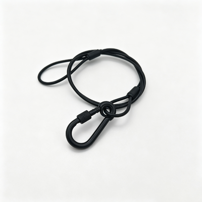 Black Medium Duty Stainless Steel Safety Cable Electroplated Carabiner Spring Hook for Stage Light Fixture Security Protection