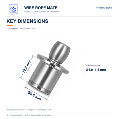 Brass Pull-to-Release Cable Gripper for 1.0-1.5 mm Wire Rope with Chrome Finish