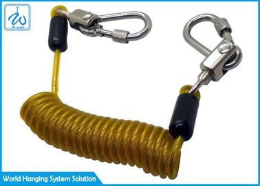 Anti Lost Coiled Wire Cable Tool Lanyard With Aluminum Screw Lock Carabiner