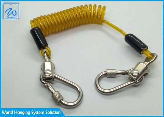 Yellow Wire Coil Lanyard With Locking Screwgate Carabiner For Stop Drop Tools