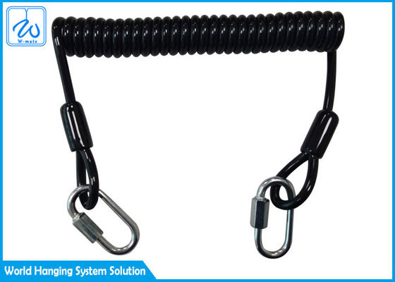 Black Wire Coil Lanyard With 1 Screwgate For Working At Height Stop Drop Tools