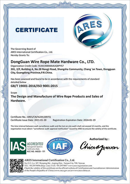 China Dongguan Wire Rope Mate HardWare Co,.Ltd. certification